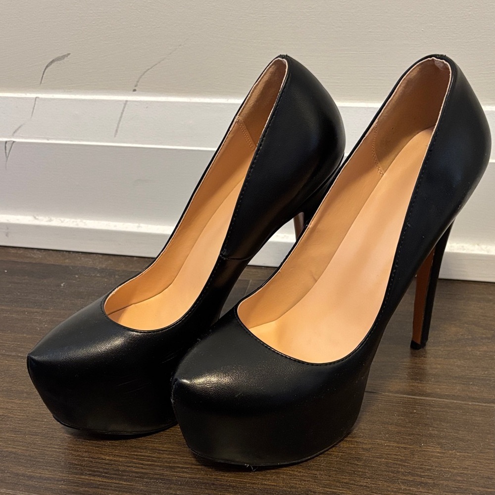 Women's Black Platform High Heels Pumps point toe 15cm